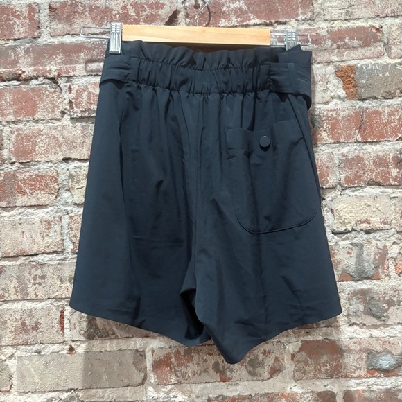 Athleta Skyline II Shorts Black Paperbag Waist Tie Belt Womens 12 High Rise - Picture 6 of 7